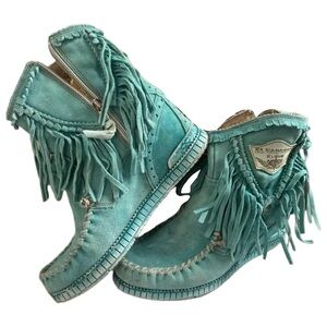 El Vaquero Teal Fringe Ankle Boots